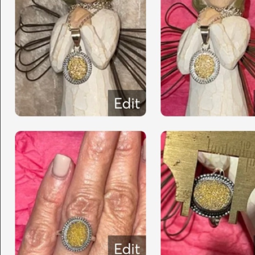 Gold Druzy Ring OR Pendant Chain Set
